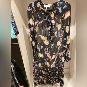 Reiss Sheer Layered Midi Dress with Floral Print